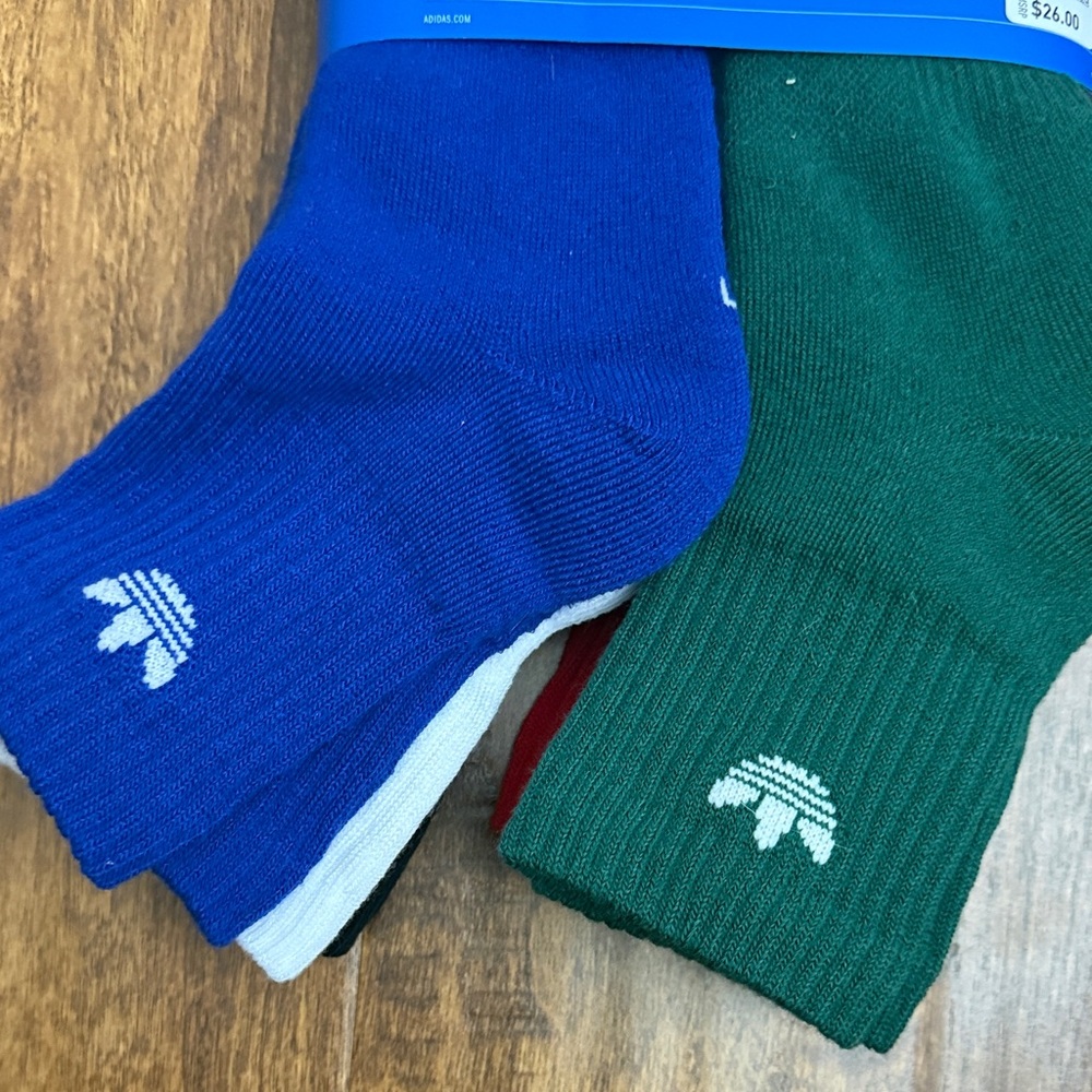 adidas Originals Six-Pack Quarter Athletic Socks - Red, Black & Blue - Picture 11 of 16